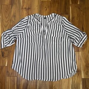 Torrid Top Shirt 4 Plus Black Cream Stripe Harper Sleeve Pullover Harper Blouse